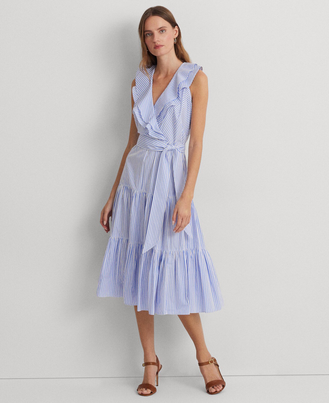 Women's Striped Cotton Broadcloth Surplice Dress LAUREN Ralph Lauren