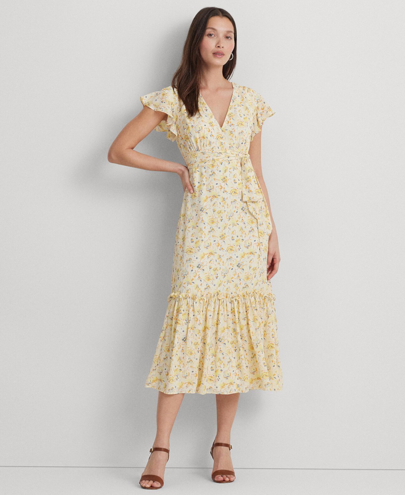 Women's Floral Georgette Flutter-Sleeve Dress LAUREN Ralph Lauren