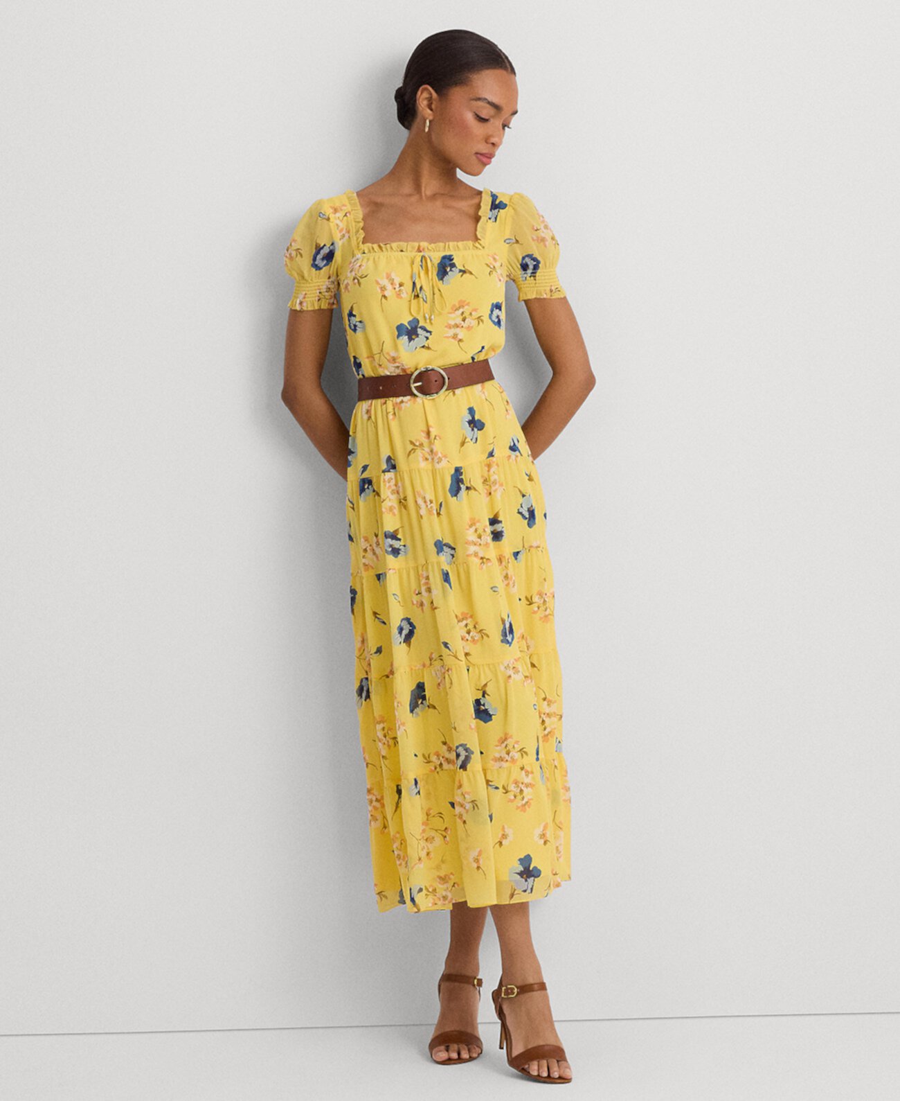 Women's Floral Georgette Puff-Sleeve Midi Dress LAUREN Ralph Lauren