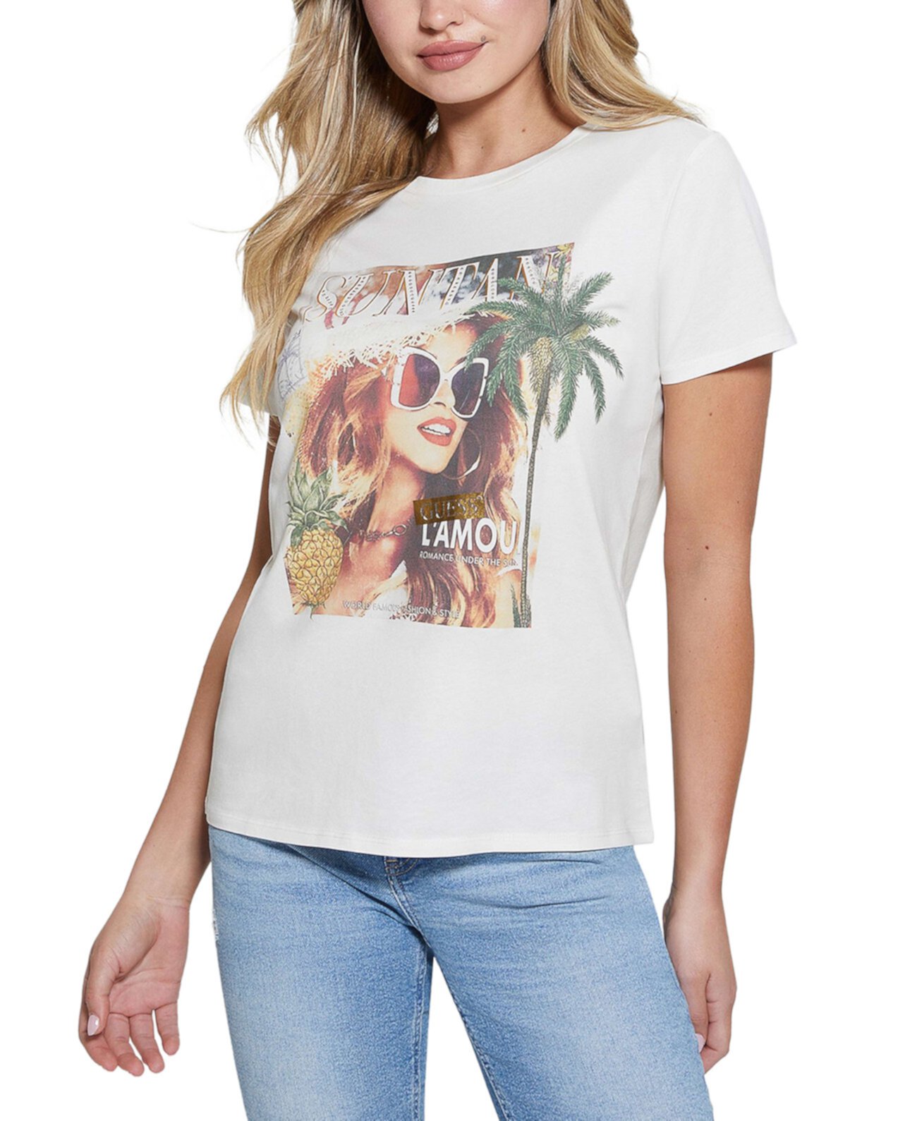 Women's Suntan Cover Graphic Easy T-Shirt GUESS