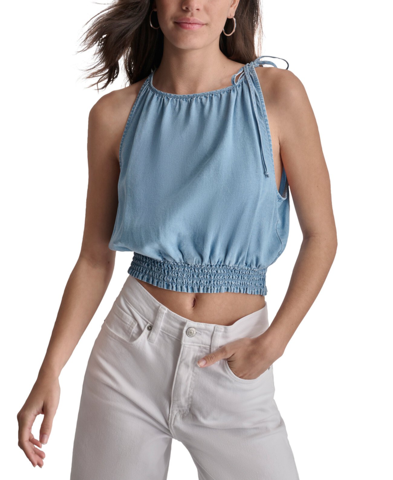 Women's Smocked-Waist Sleeveless Crop Top DKNY