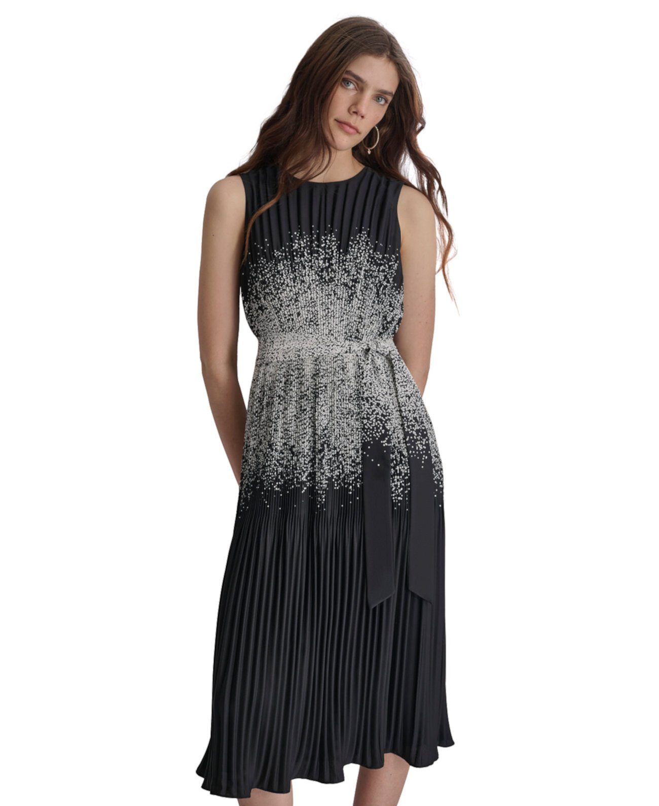 Women's Pleated Crepe Satin A-Line Dress DKNY