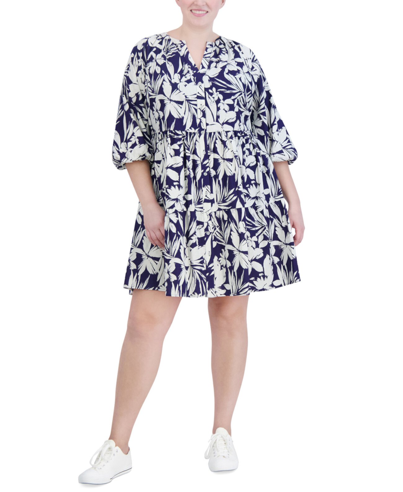 Plus Size Printed Button-Front A-Line Dress Jessica Howard