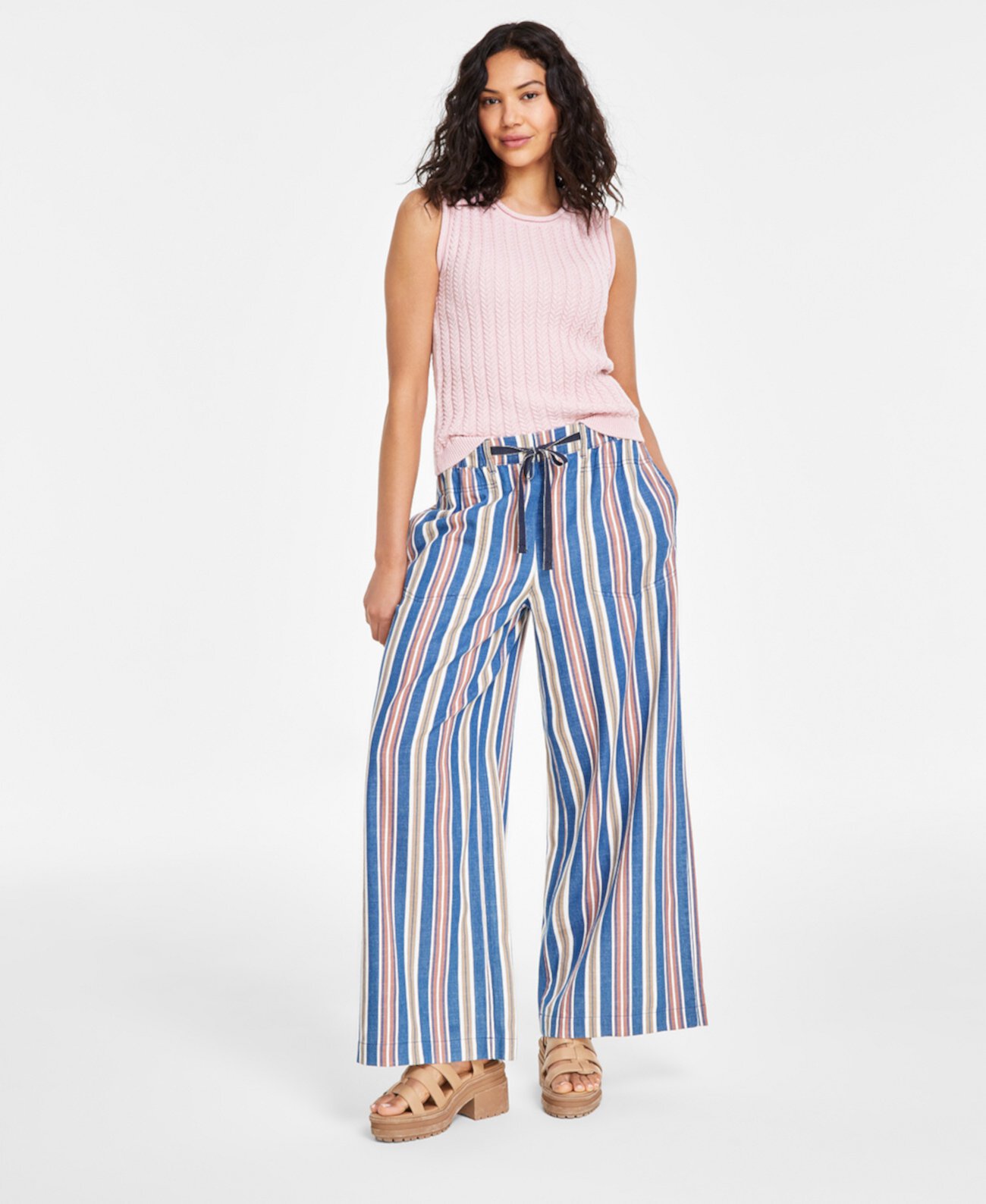 Women's Striped Elastic-Waist Wide-Leg Pants Nautica Jeans