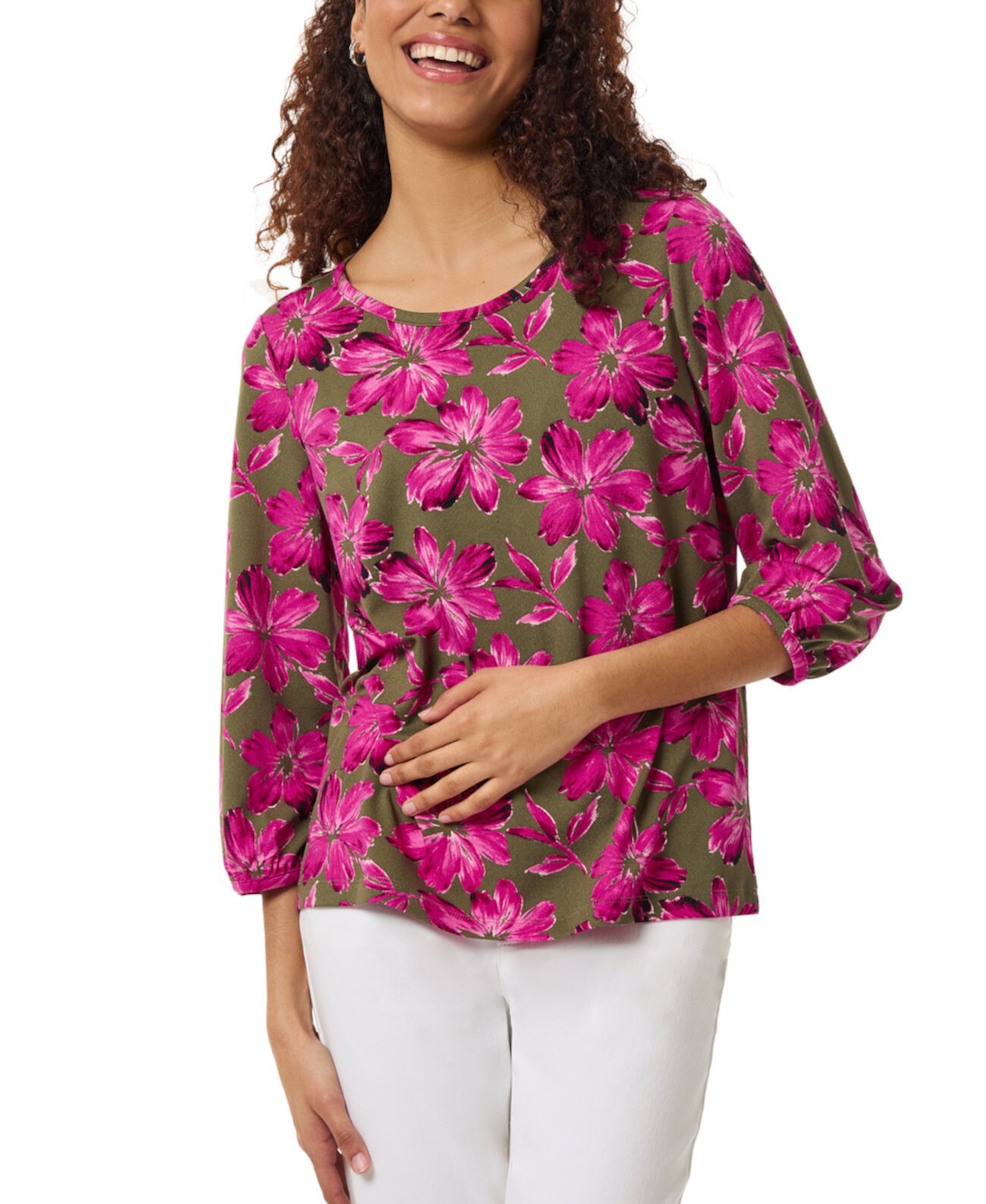 Women's Printed Moss-Crepe 3/4-Sleeve Top Jones New York