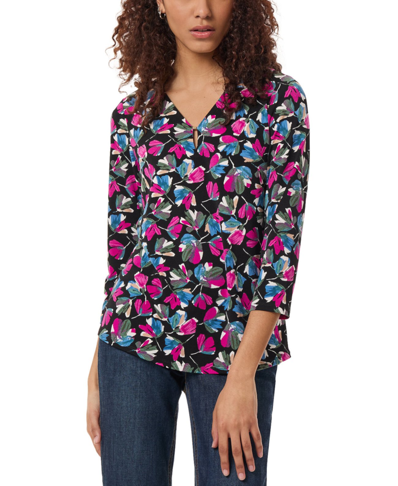 Women's Printed Moss-Crepe 3/4-Sleeve Top Jones New York