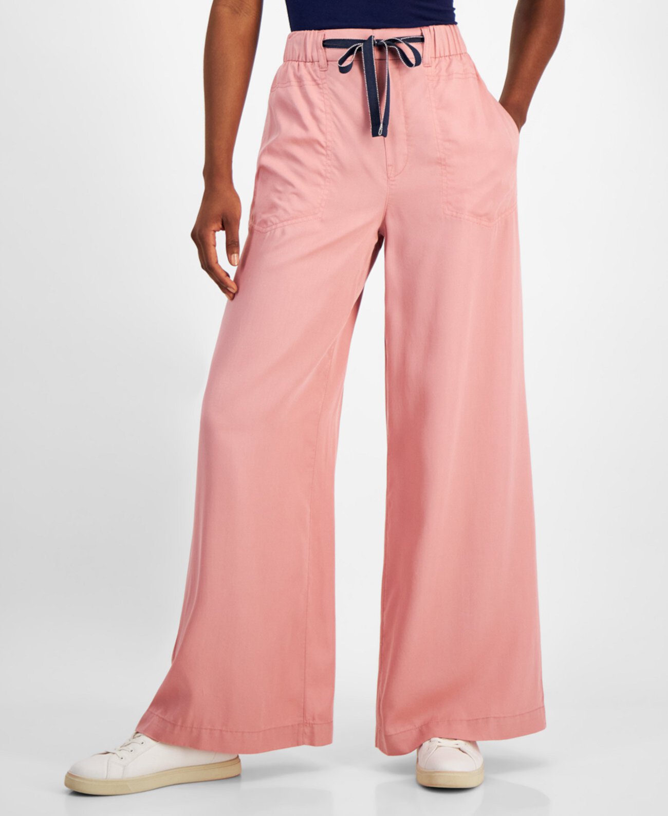 Women's Contrast-Tie Wide-Leg Pull-On Pants Nautica Jeans