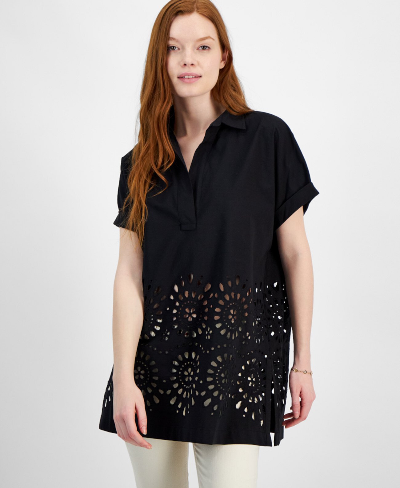 Women's Cotton Eyelet Popover Top Tommy Hilfiger