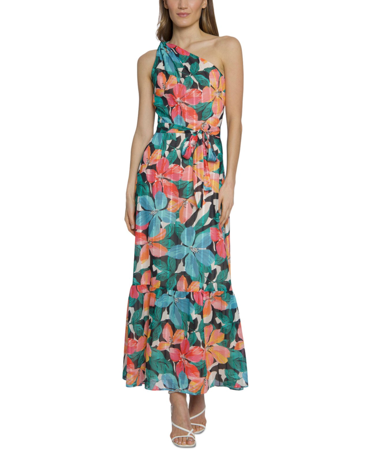 Women's Printed Asymmetric-Neck Maxi Dress Maggy London