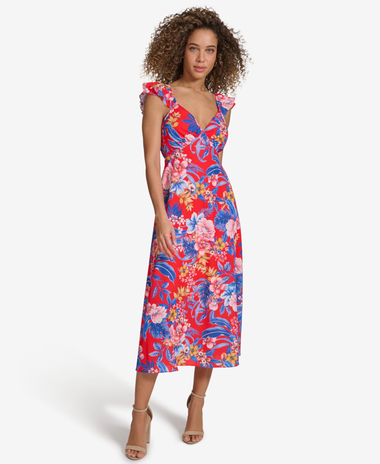 Women's Floral Back-Cutout Ruffled Sleeveless Midi Dress SIENA