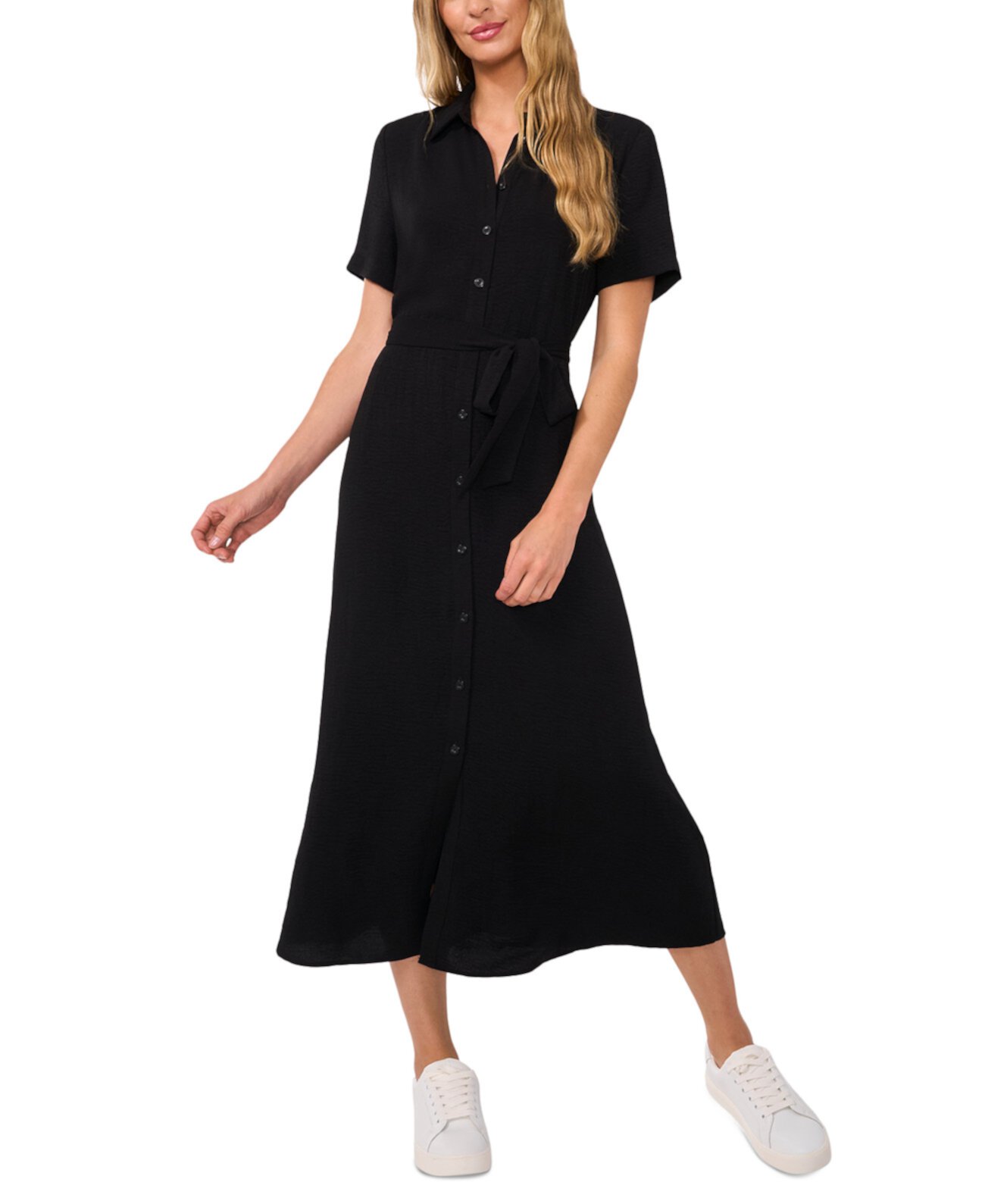 Women's Short-Sleeve Belted Midi Shirtdress CeCe