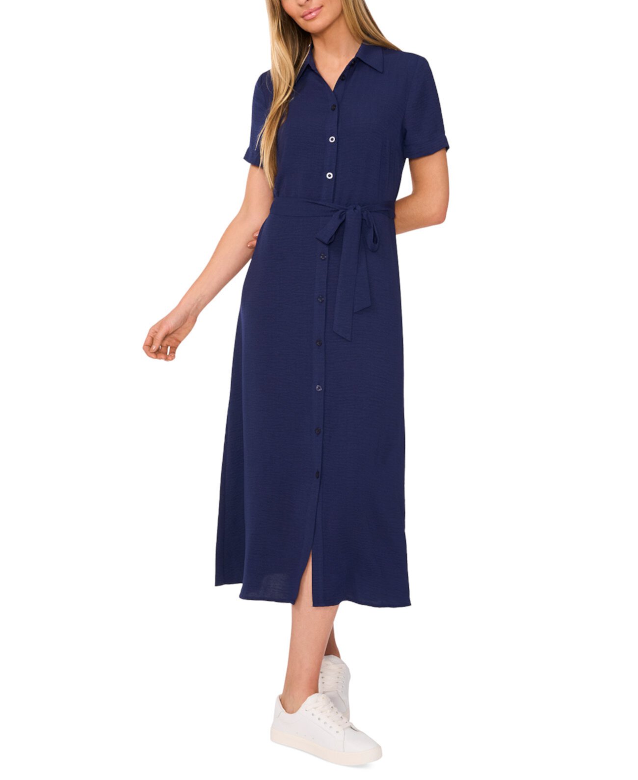 Women's Short-Sleeve Belted Midi Shirtdress CeCe