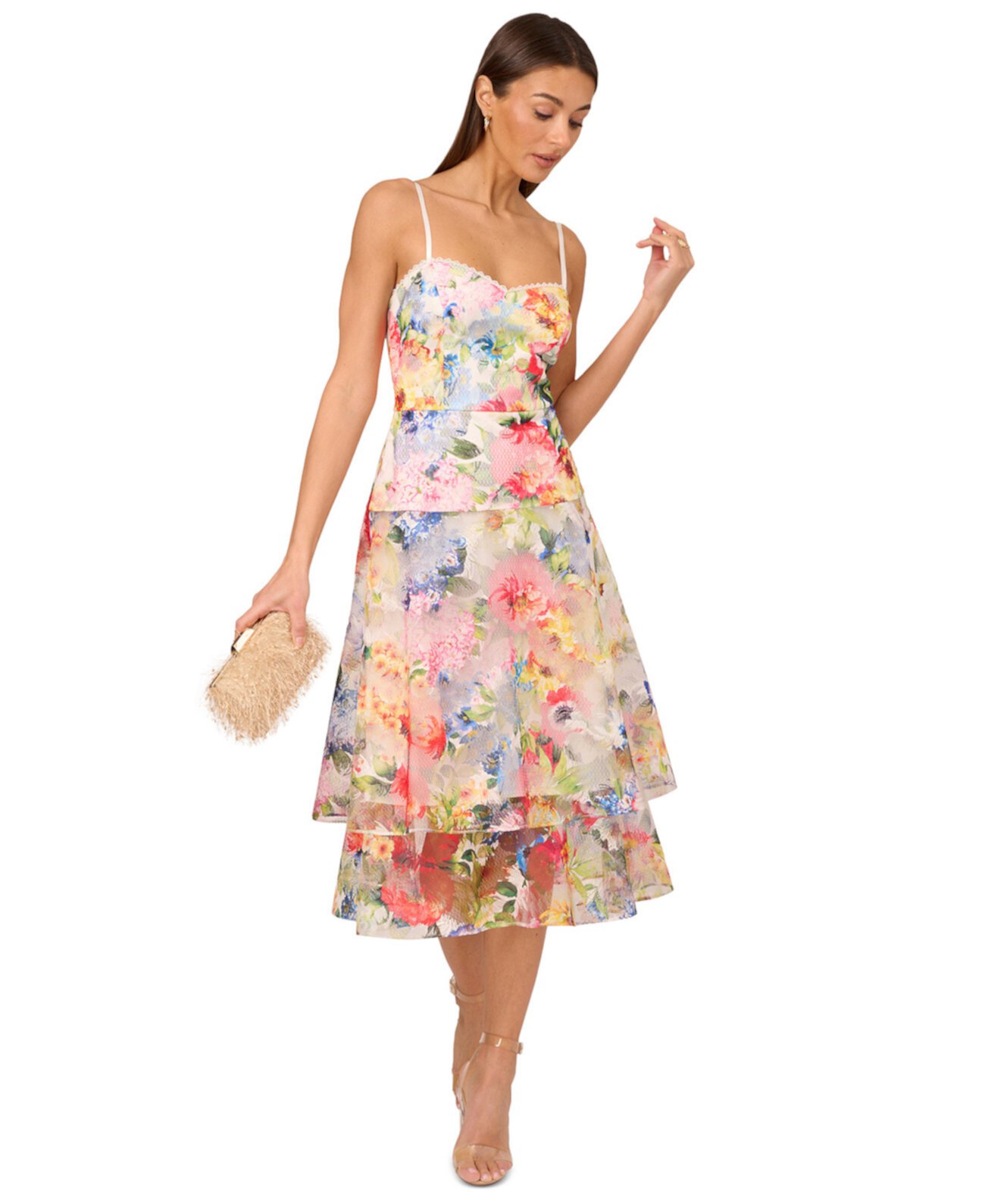 Women's Printed Embroidered Fit & Flare Dress Adrianna by Adrianna Papell