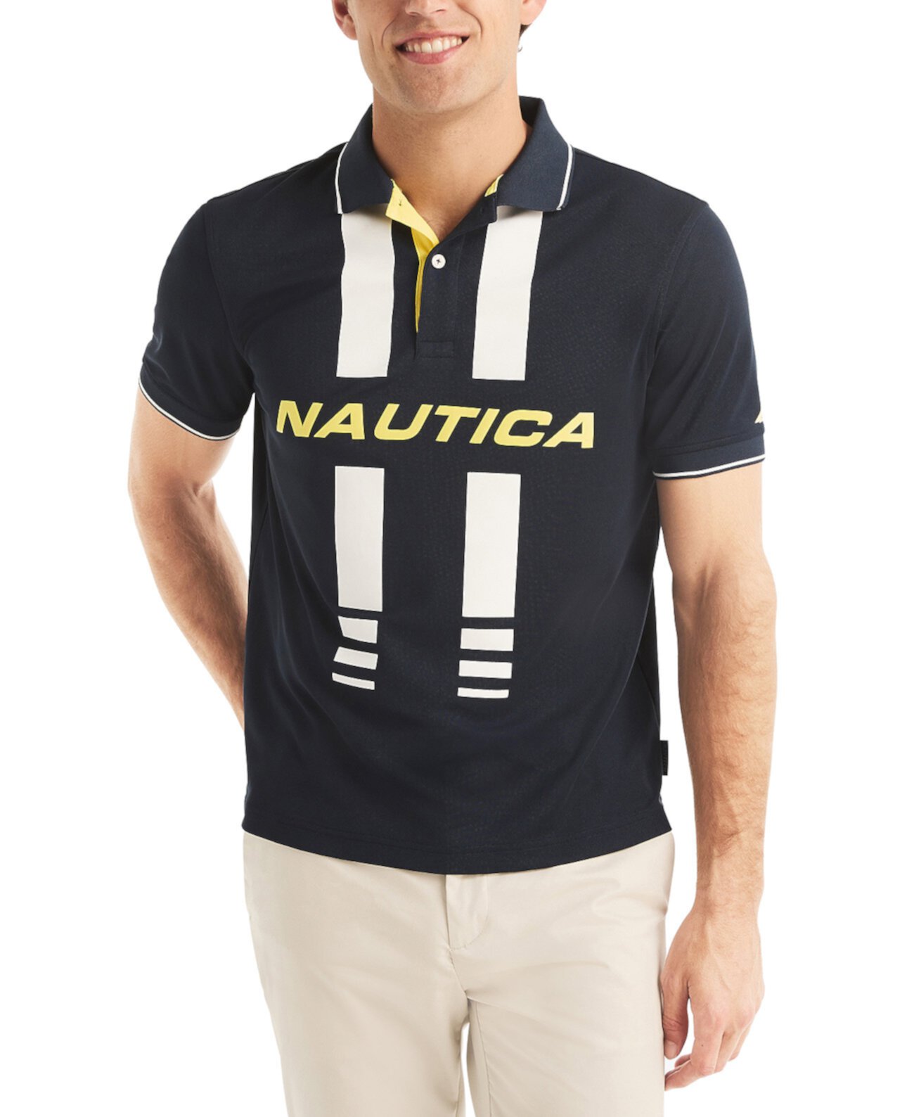 Мужская Повседневная Рубашка Nautica Navtech Classic-Fit Colorblocked Logo-Print Performance Nautica