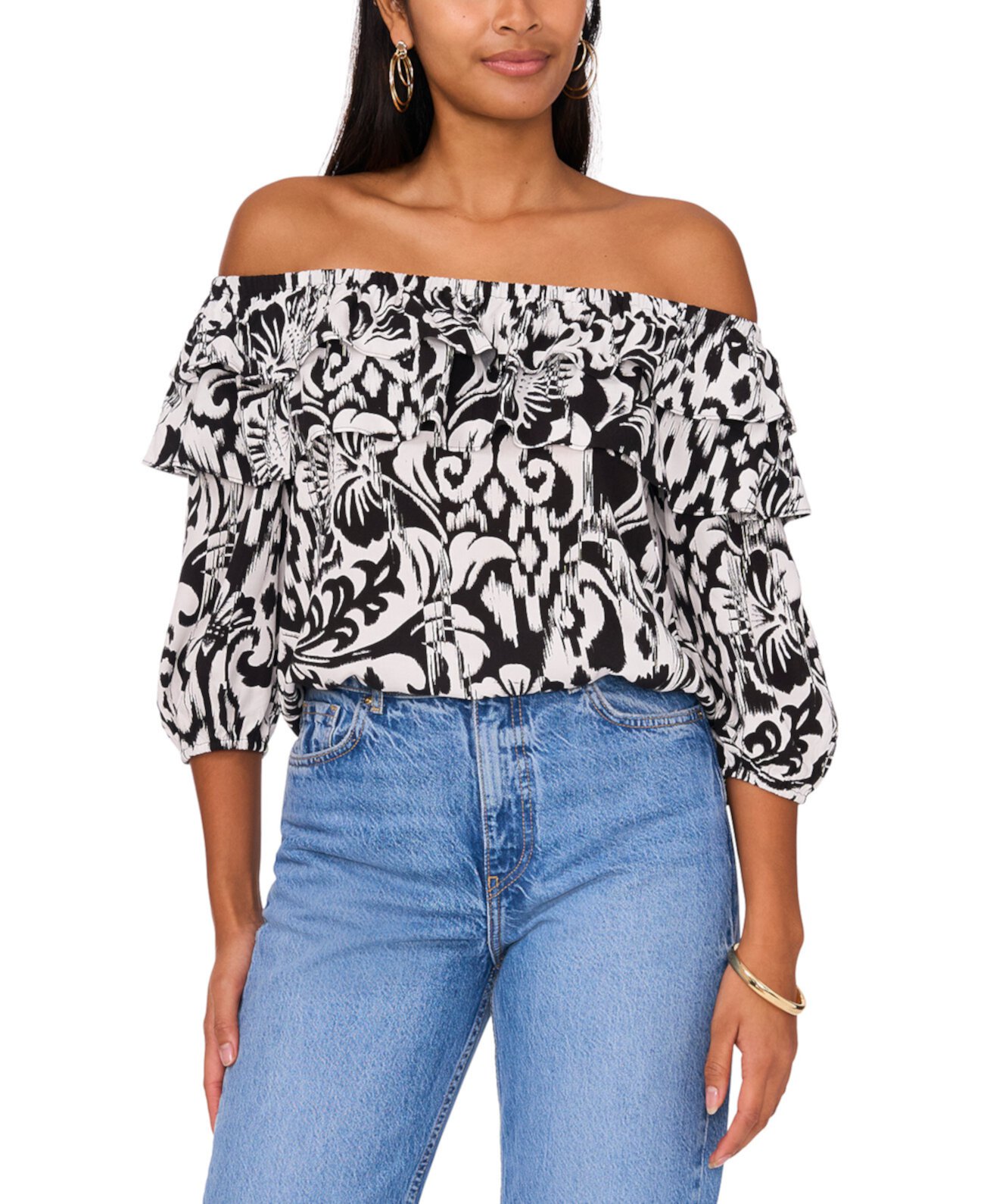 Women's Printed Tiered-Ruffle Off-The-Shoulder Top Sam & Jess