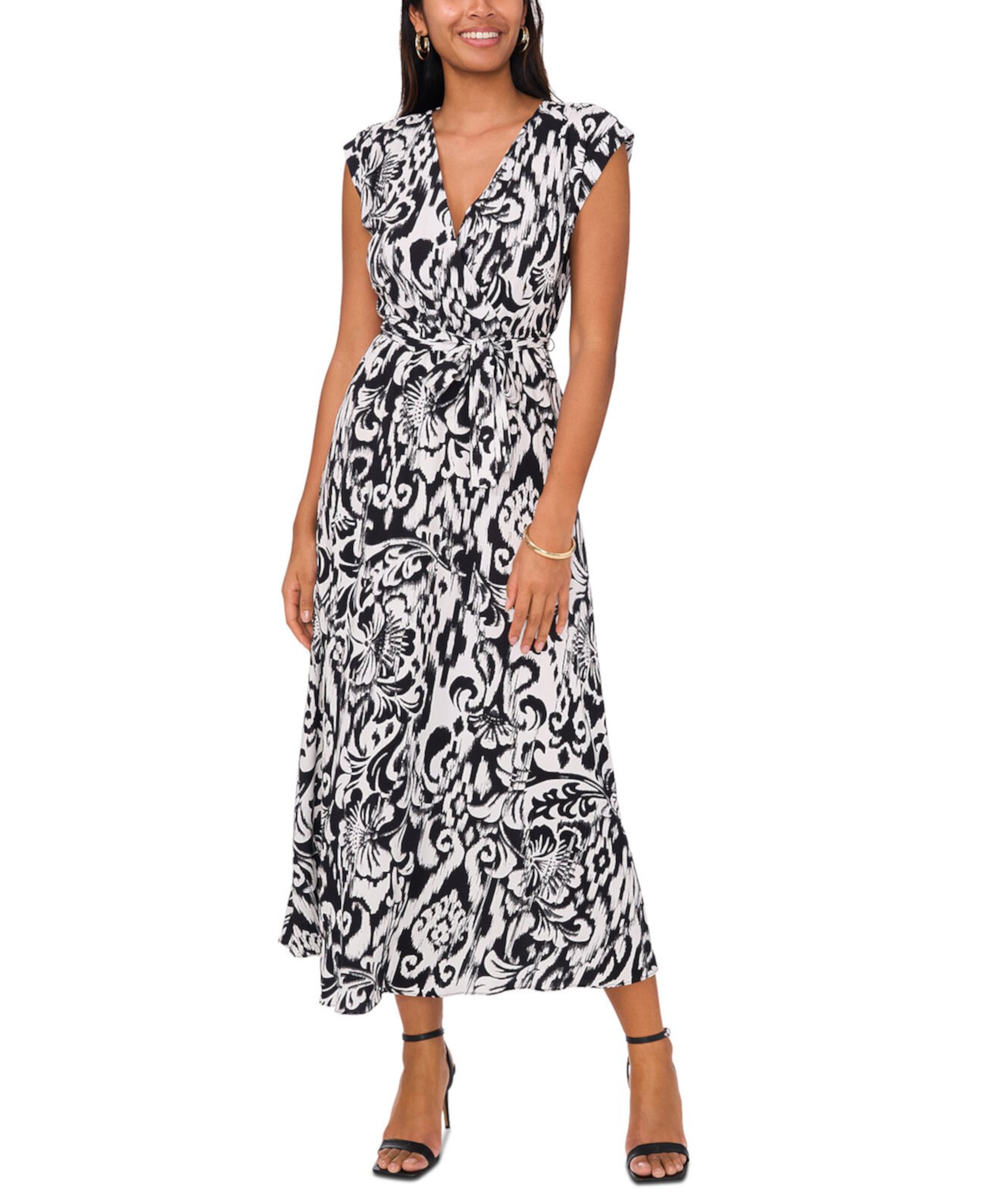 Women's Printed V-Neck Belted Maxi Dress Sam & Jess