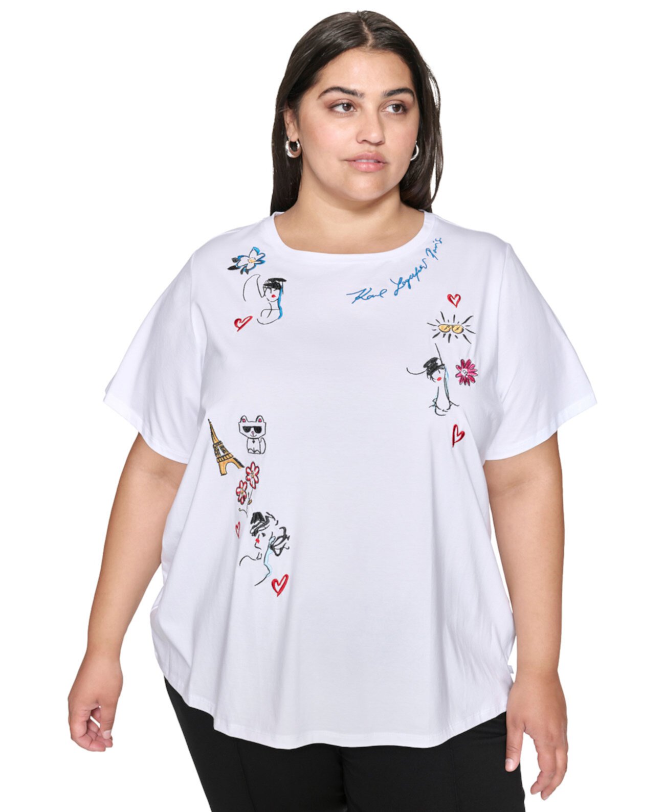 Plus Size Embroidered T-Shirt, Created for Macy's Karl Lagerfeld Paris