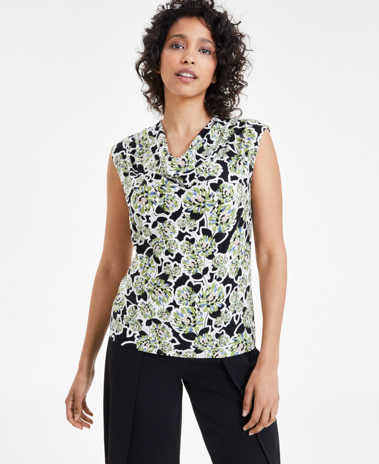 Women's Printed Cowl-Neck Tank Top Anne Klein