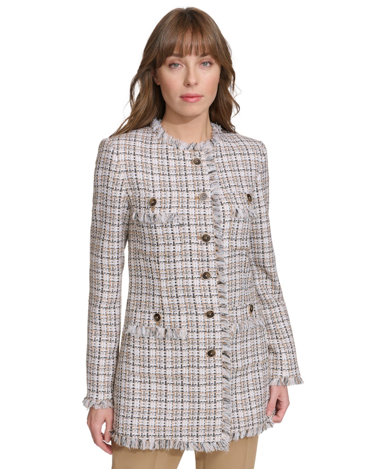 Women's Tweed Fringe-Trimmed Button-Down Jacket Tommy Hilfiger