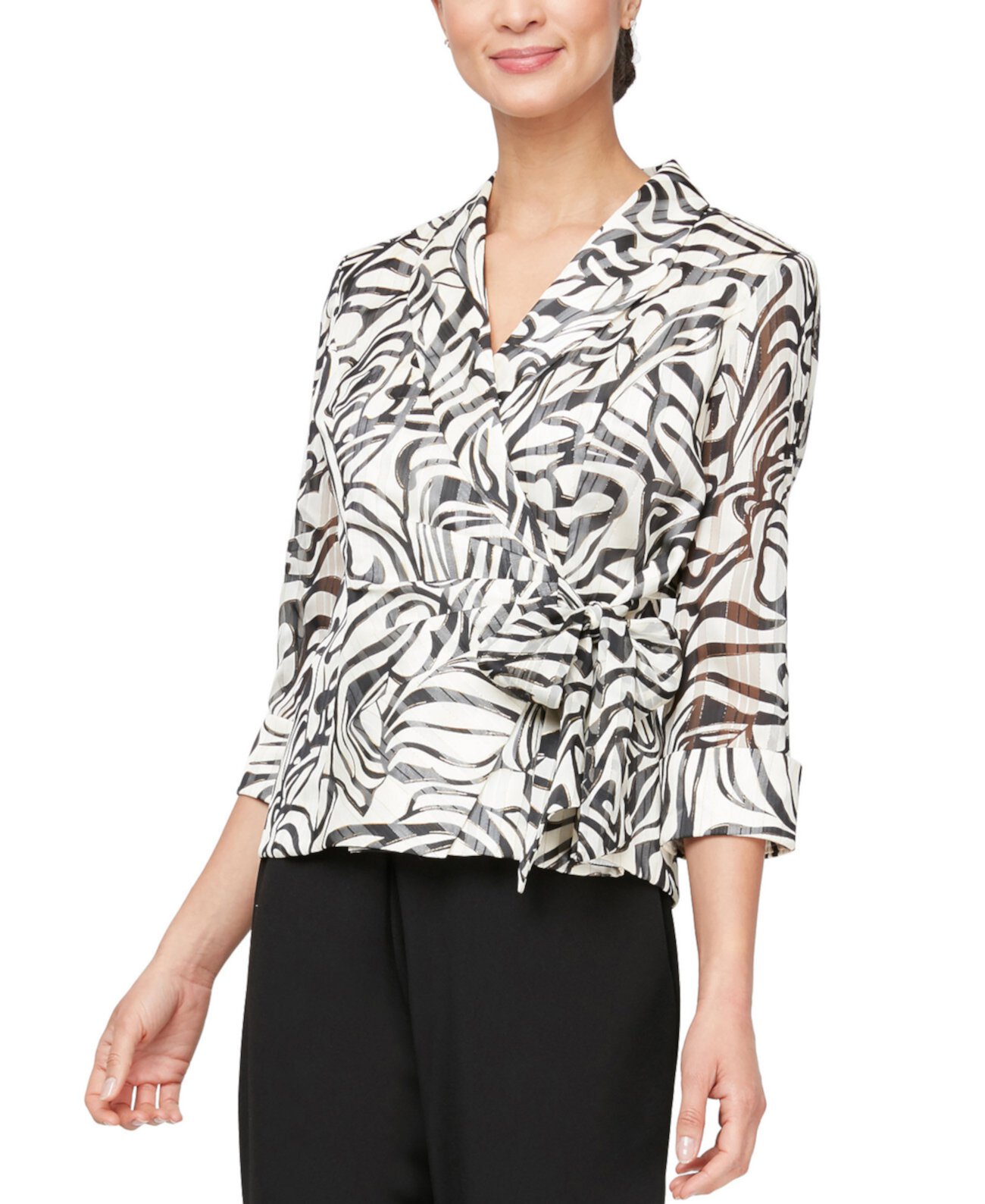 Women's Printed Side-Tie Blouse Alex Evenings