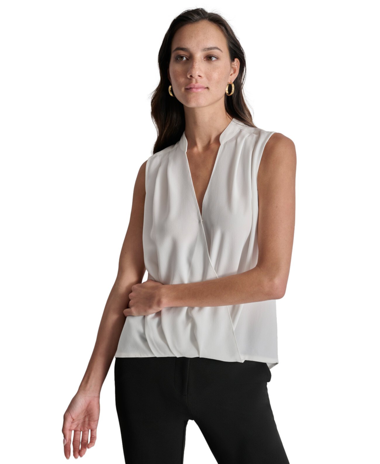 Women's Collared Surplice Sleeveless Top DKNY