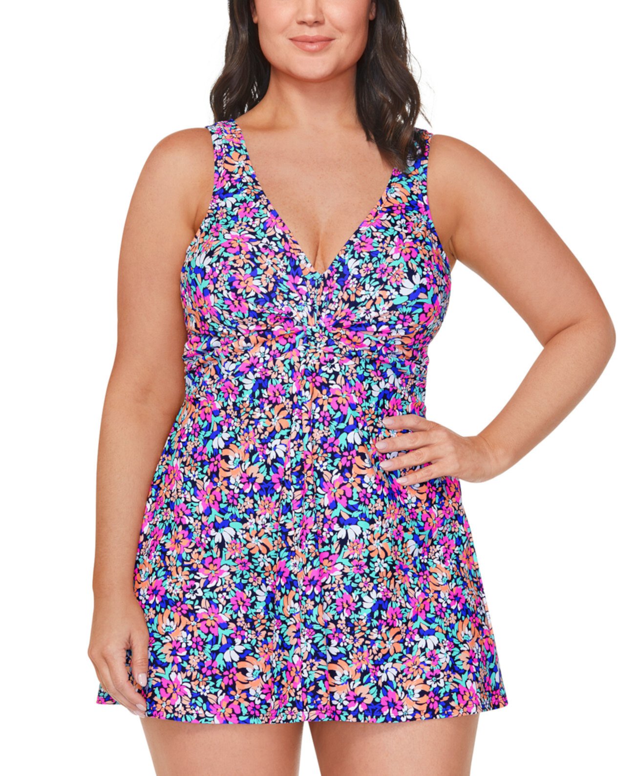 Plus Size Printed Twist-Front Swimdress, Created for Macy's Island Escape