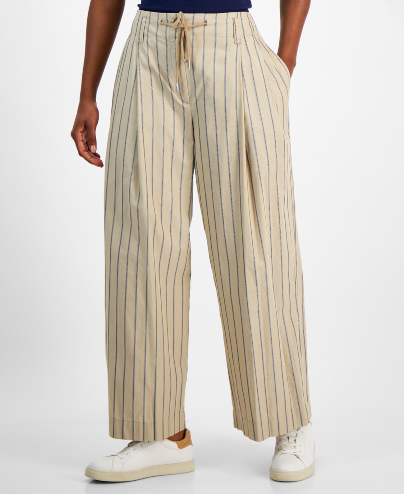 Women's Striped Pleat-Front Wide-Leg Trousers Nautica Jeans