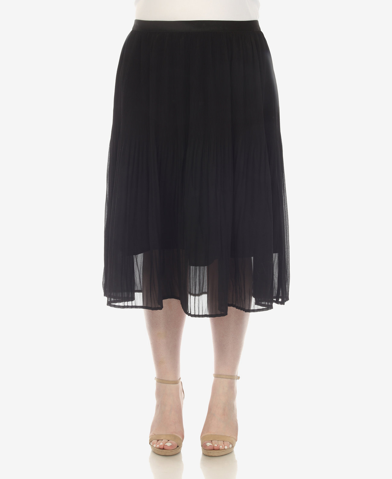 Plus Size Pleated Chiffon Midi Skirt White Mark