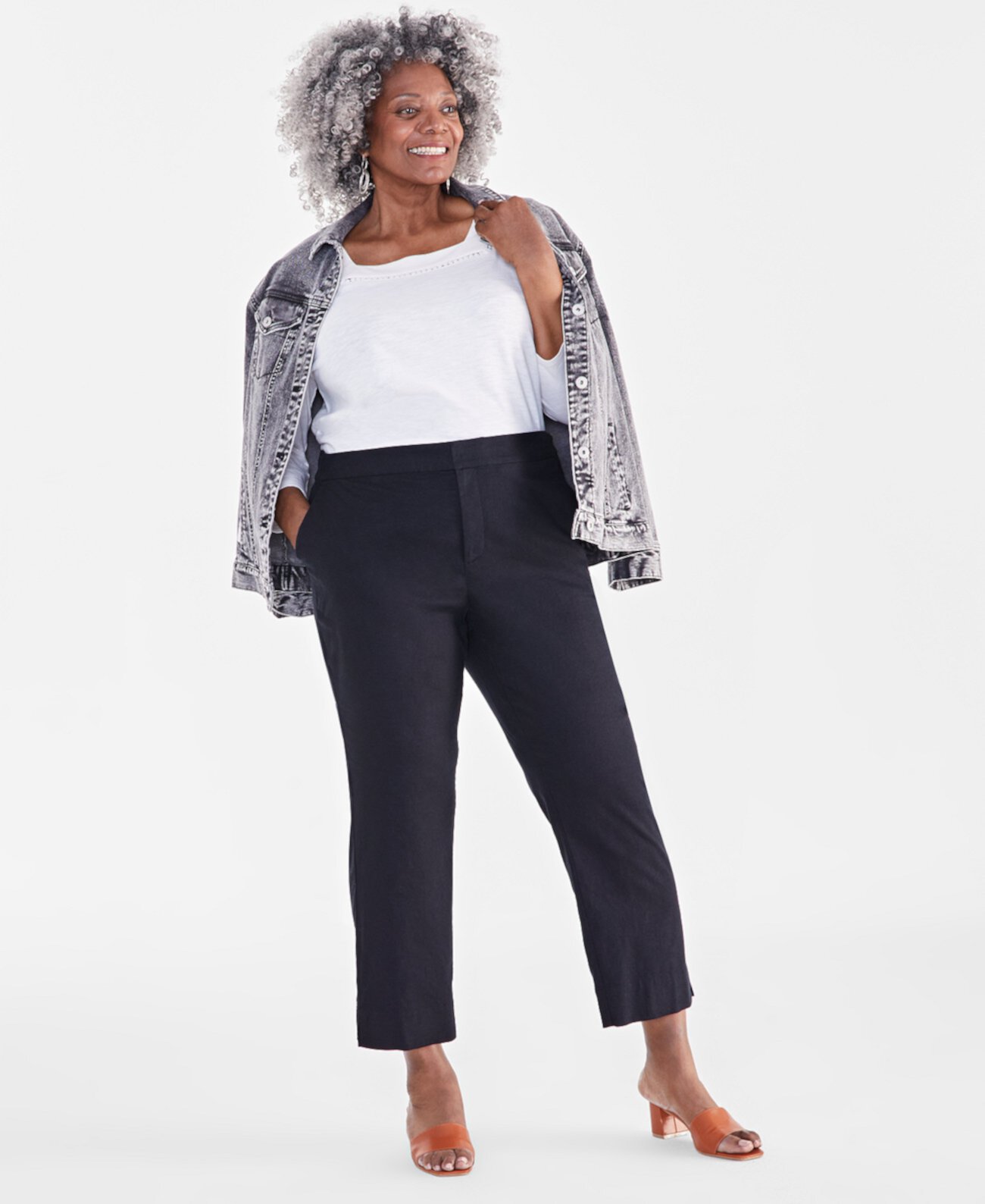 Plus Size Mid-Rise Linen Blend Everyday Ankle Pants, Created for Macy's Style & Co