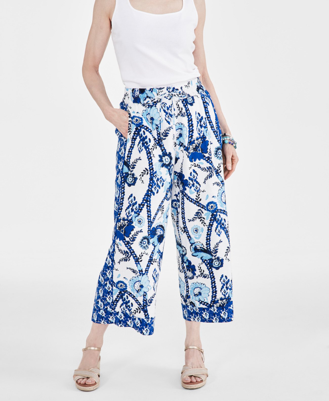 Women's Printed Cropped Drawstring Pants, Created for Macy's Style & Co