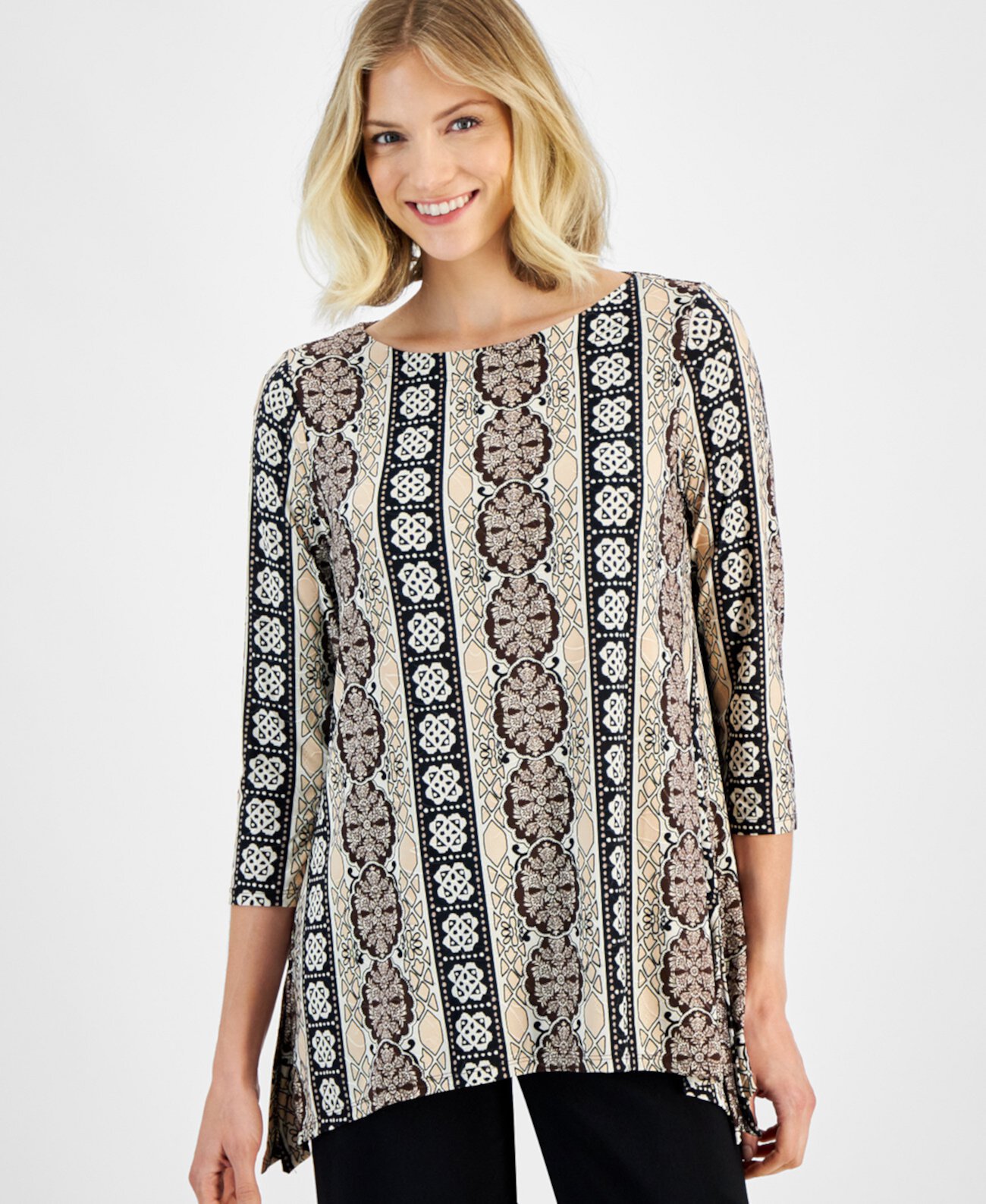 Women's Printed 3/4-Sleeve Swing Top, Created for Macy's J&M Collection