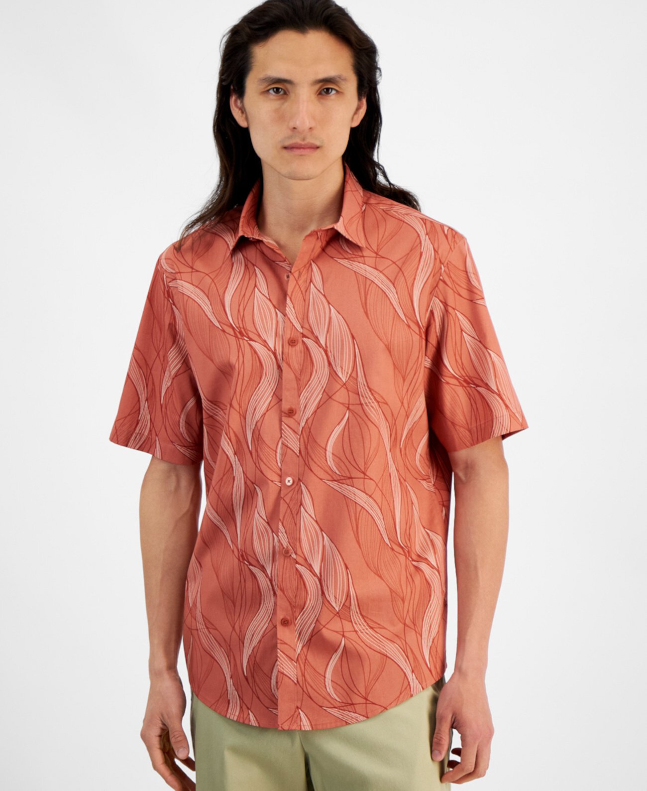 Мужская Повседневная рубашка Alfani Regular-Fit Stretch Abstract Wave-Print Button-Down Alfani