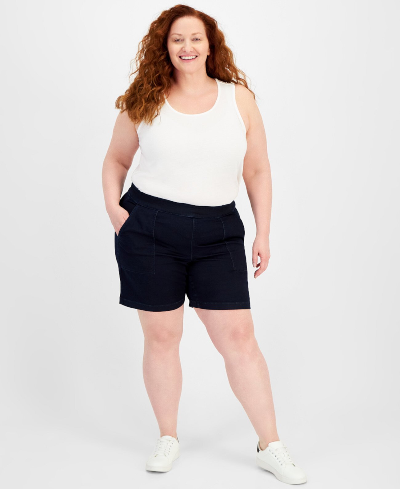 Plus Size Mid Rise Pull-On Denim Shorts, Created for Macy's Style & Co