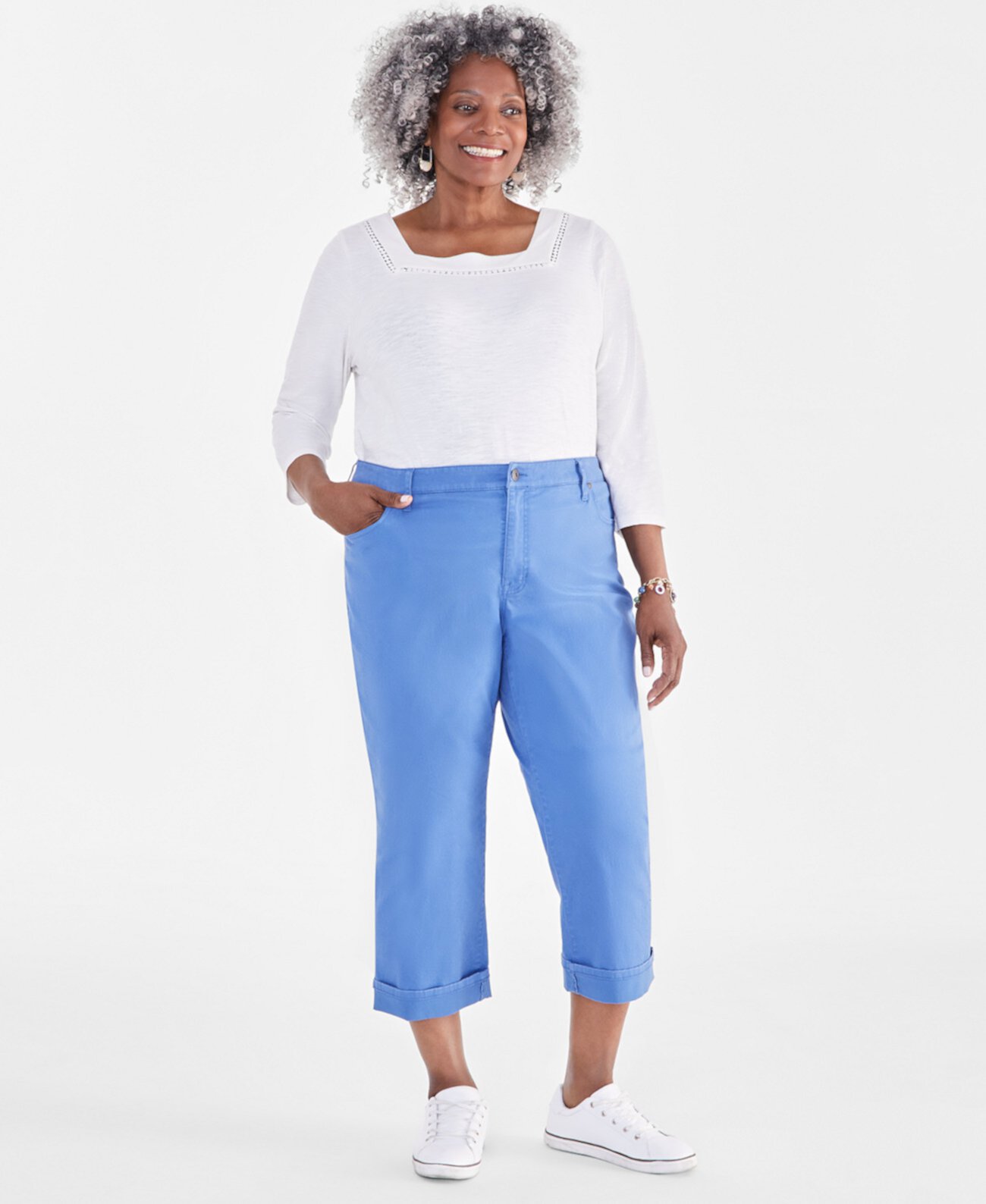 Plus Size Curvy Roll-Cuff Capri Jeans, Created for Macy's Style & Co