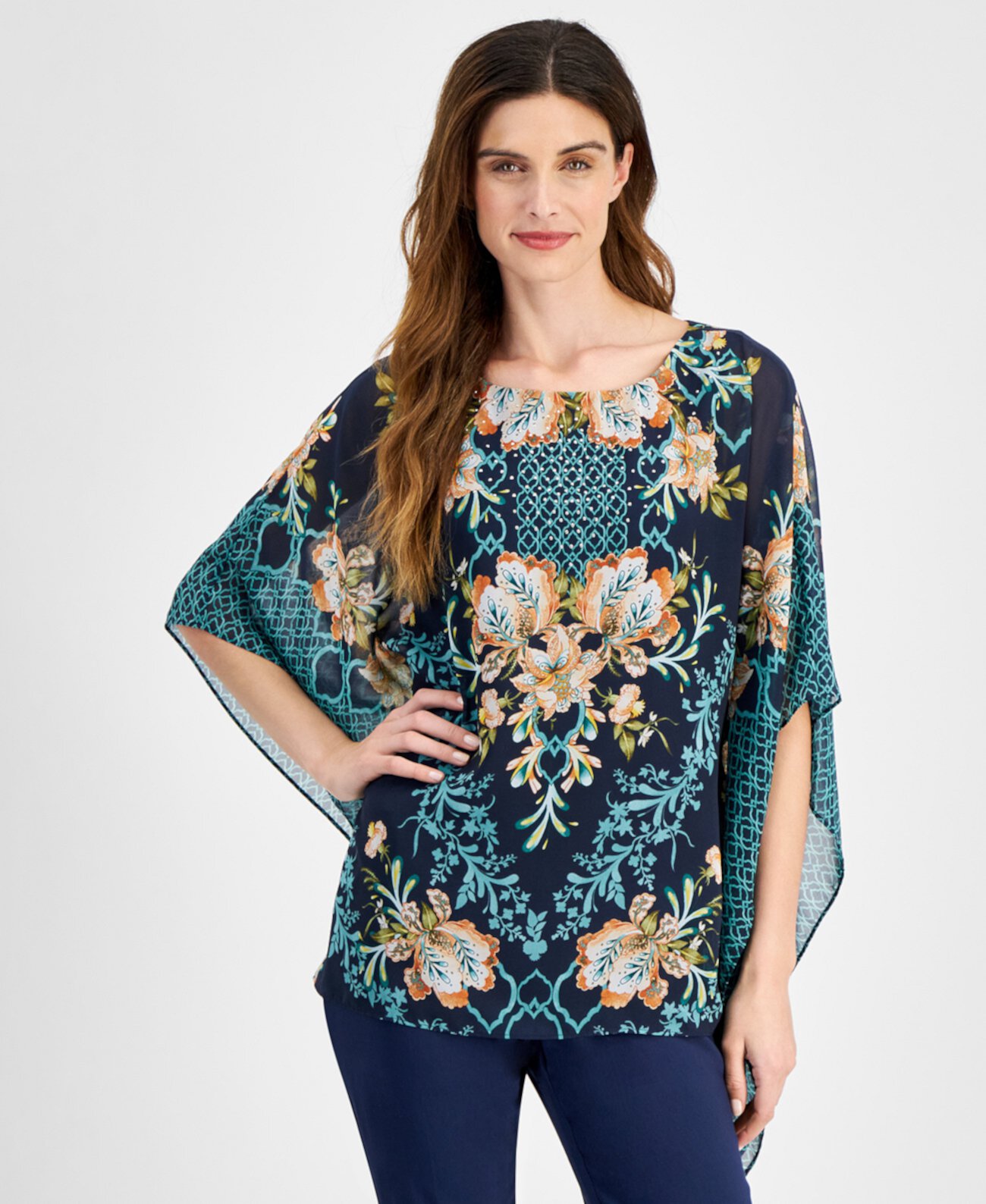 Women's Printed Poncho Top, Created for Macy's J&M Collection