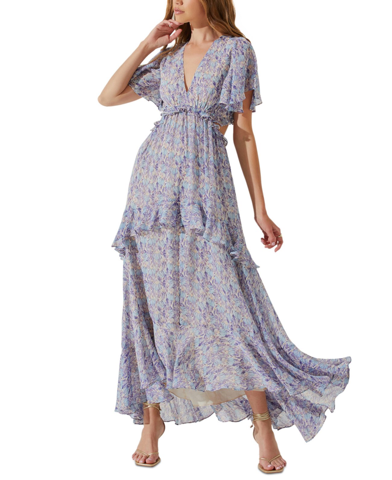 Cherli Ruffled Lace-Up Cutout-Back Maxi Dress ASTR