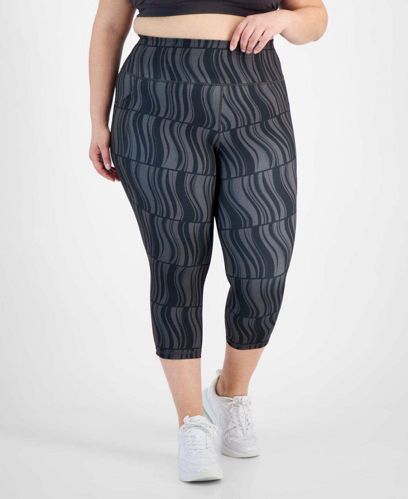 Plus Size Wavy Geo Printed High Rise Crop Leggings, Created for Macy's ID Ideology