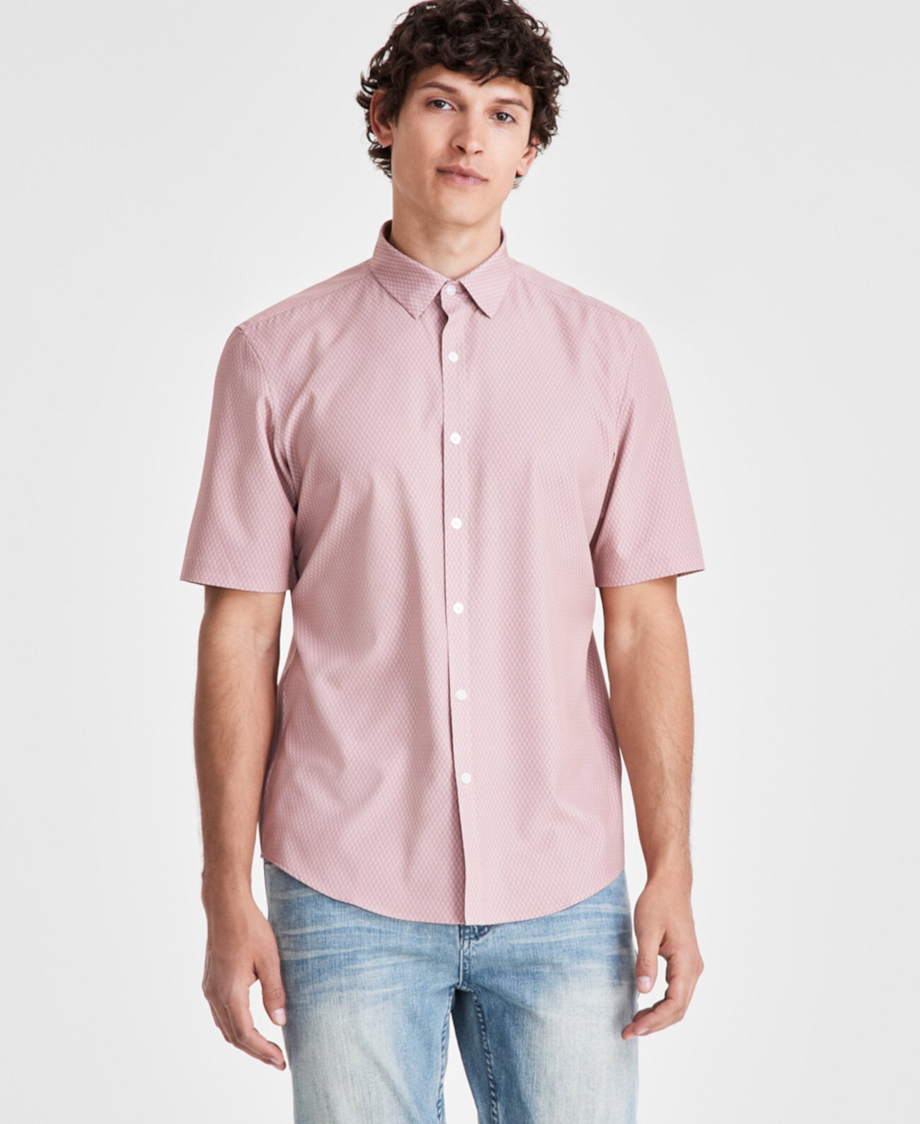 Men's Geometric Short Sleeve Button Front Performance Shirt, Created for Macy's Alfani