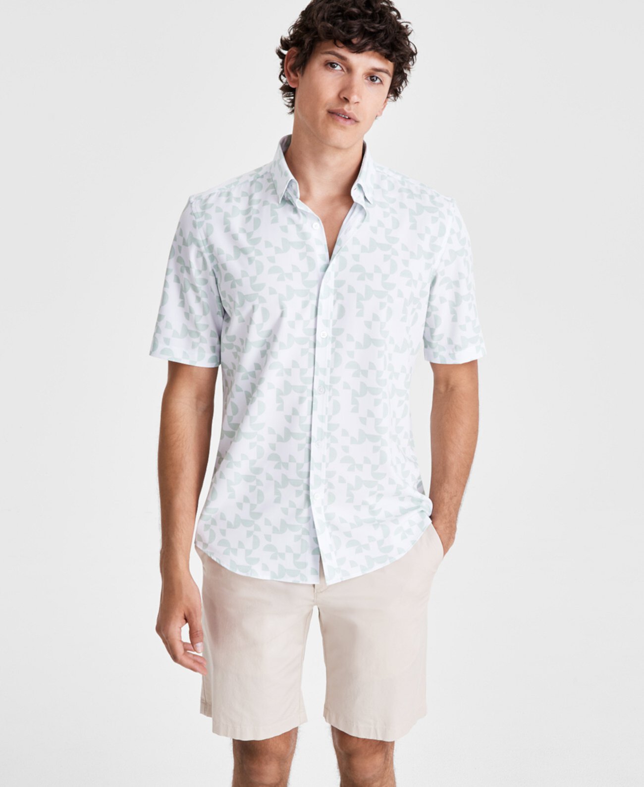 Men's Dot Print Short Sleeve Button Front Performance Shirt, Created for Macy's Alfani