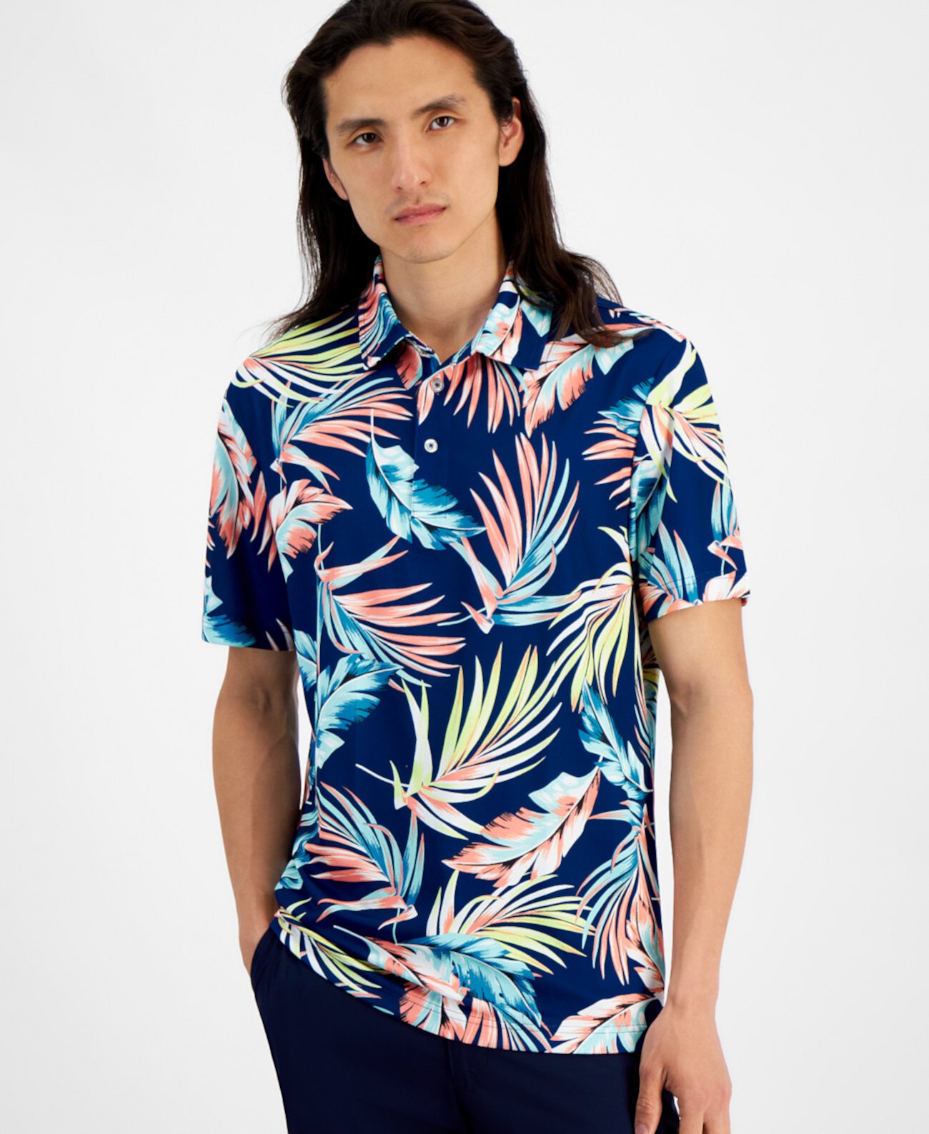 Мужская Поло рубашка Club Room Summer Leaf Regular-Fit Tropical-Print Performance Tech Polo Shirt Club Room