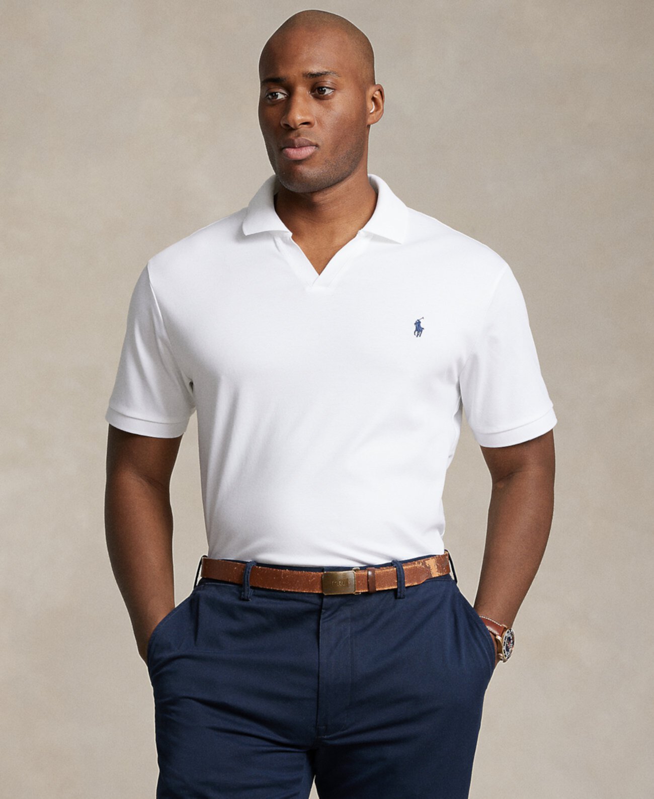 Мужская Повседневная рубашка Polo Ralph Lauren Big & Tall Cotton Interlock Johnny-Collar Polo Shirt Polo Ralph Lauren