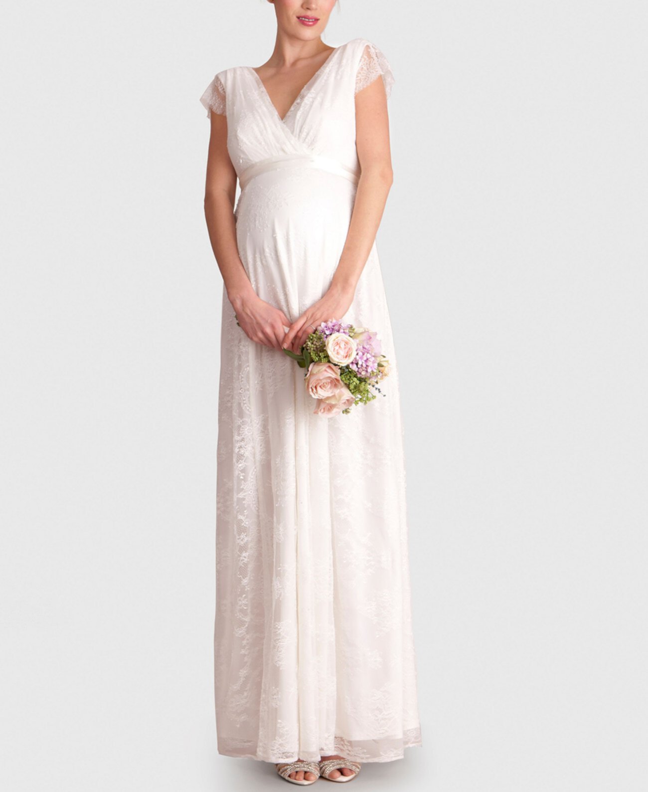 Women's Long Lace V Neck Maternity Bridal Gown Seraphine