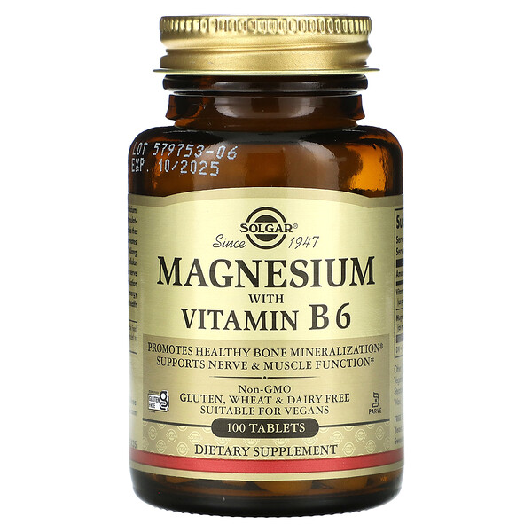 Magnesium With B6, 100 Tablets (Таблетки) Solgar