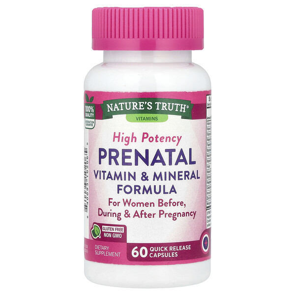 High Potency Prenatal Vitamin & Mineral Formula, 60 Quick Release Capsules Nature's Truth