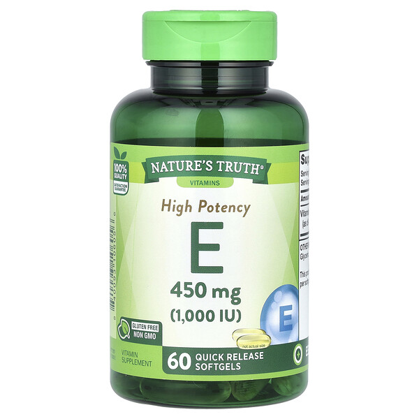 High Potency Vitamin E, 450 mg (1,000 IU), 60 Quick Release Softgels Nature's Truth