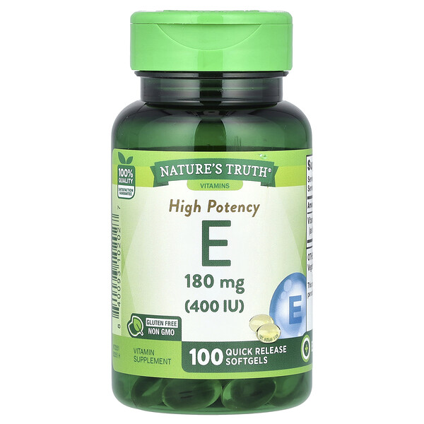 High Potency Vitamin E, 180 mg (400 IU), 100 Quick Release Softgels Nature's Truth