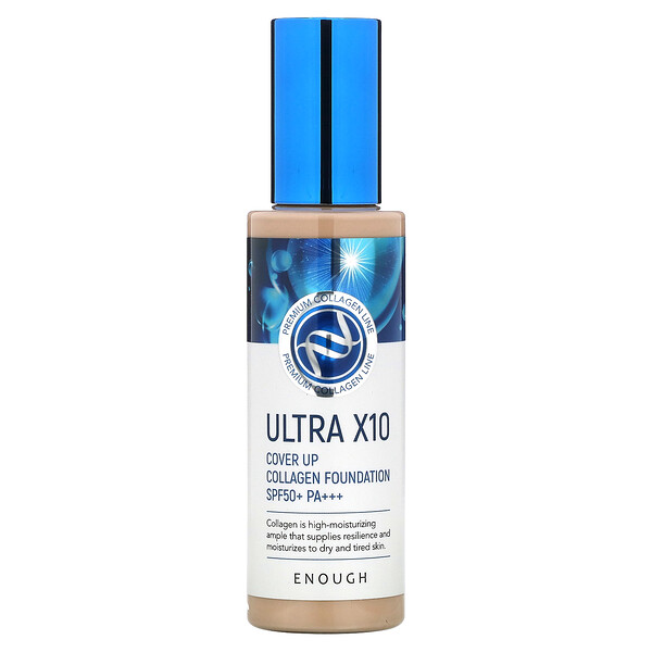 Ultra X10 Cover Up Collagen Foundation, SPF50+ PA+++, 13 Light Beige, 3.53 oz (100 g) Enough