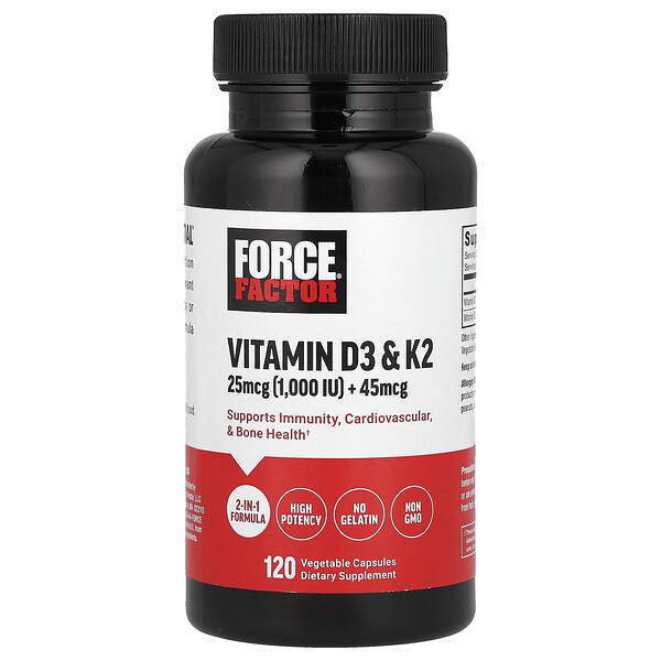 Vitamin D3 & K2 , 120 Vegetable Capsules Force Factor