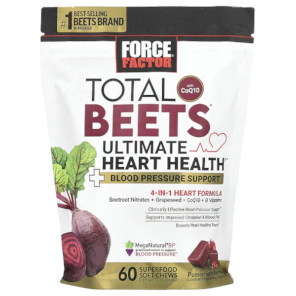 Total Beets® With CoQ10, Pomegranate Berry, 60 Superfood Soft Chews (Мягкие жевательные конфеты) Force Factor