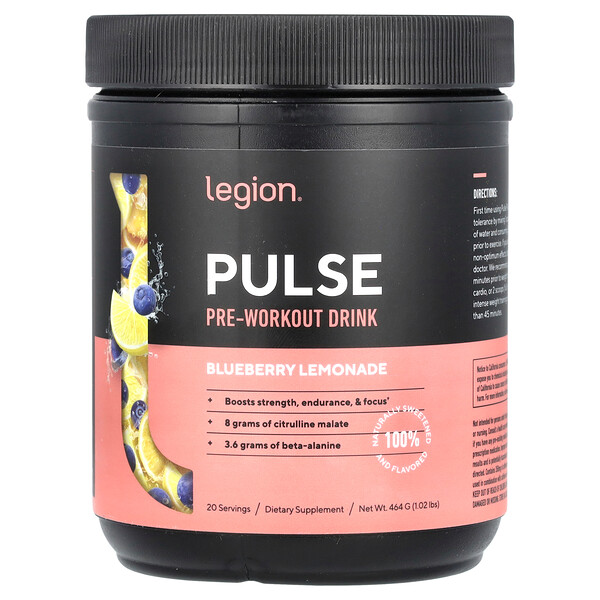 Pulse, Pre-Workout Drink, Blueberry Lemonade , 1.02 lbs (464 g) Legion Athletics